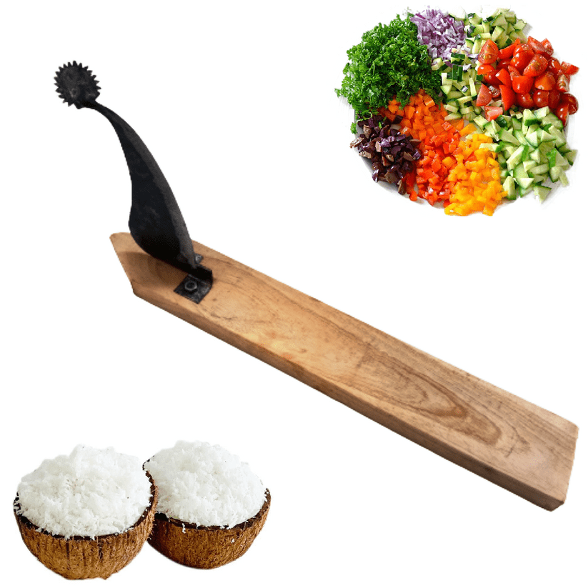 Traditional Handmade Iron Vegetable Cutter / Boti / Aruvamanai with Wood Base (Medium Size, Length 45 cm, Width 8 cm, Blade Length 20 cm)