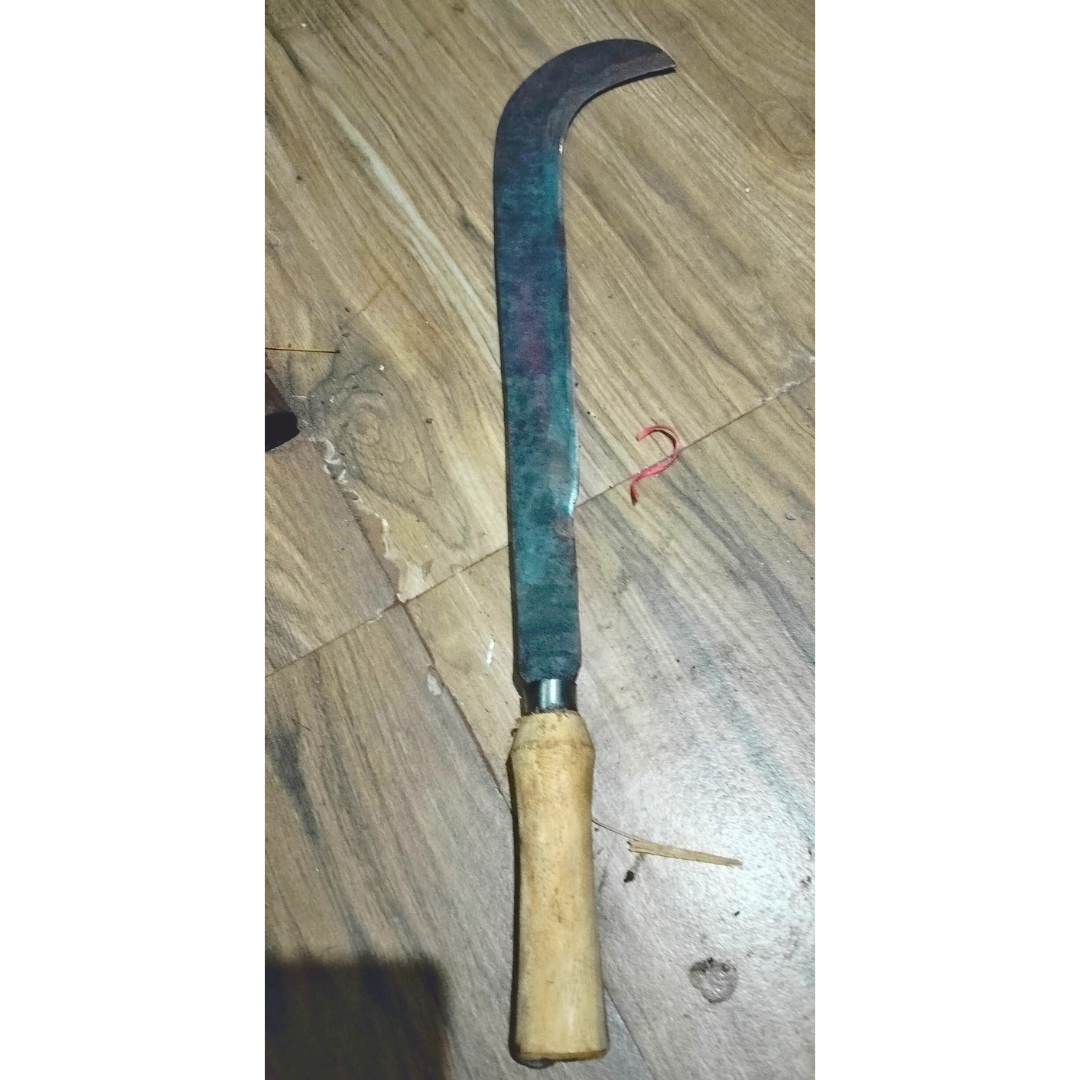 Ceremonial / Symbolic / Tribute Knife - Aruvaal for offering at temple - Handmade Iron Billhook with Wooden Handle ( 22 inch length, Light Weight)