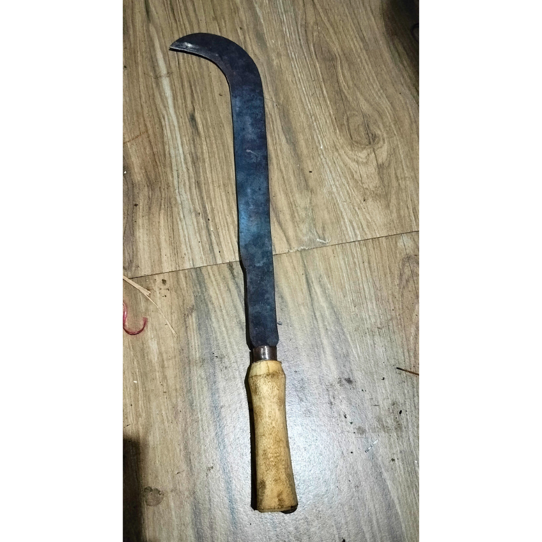 Ceremonial / Symbolic / Tribute Knife - Aruvaal for offering at temple - Handmade Iron Billhook with Wooden Handle ( 22 inch length, Light Weight)