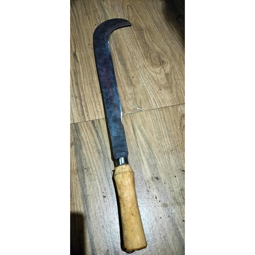 Ceremonial / Symbolic / Tribute Knife - Aruvaal for offering at temple - Handmade Iron Billhook with Wooden Handle ( 22 inch length, Light Weight)