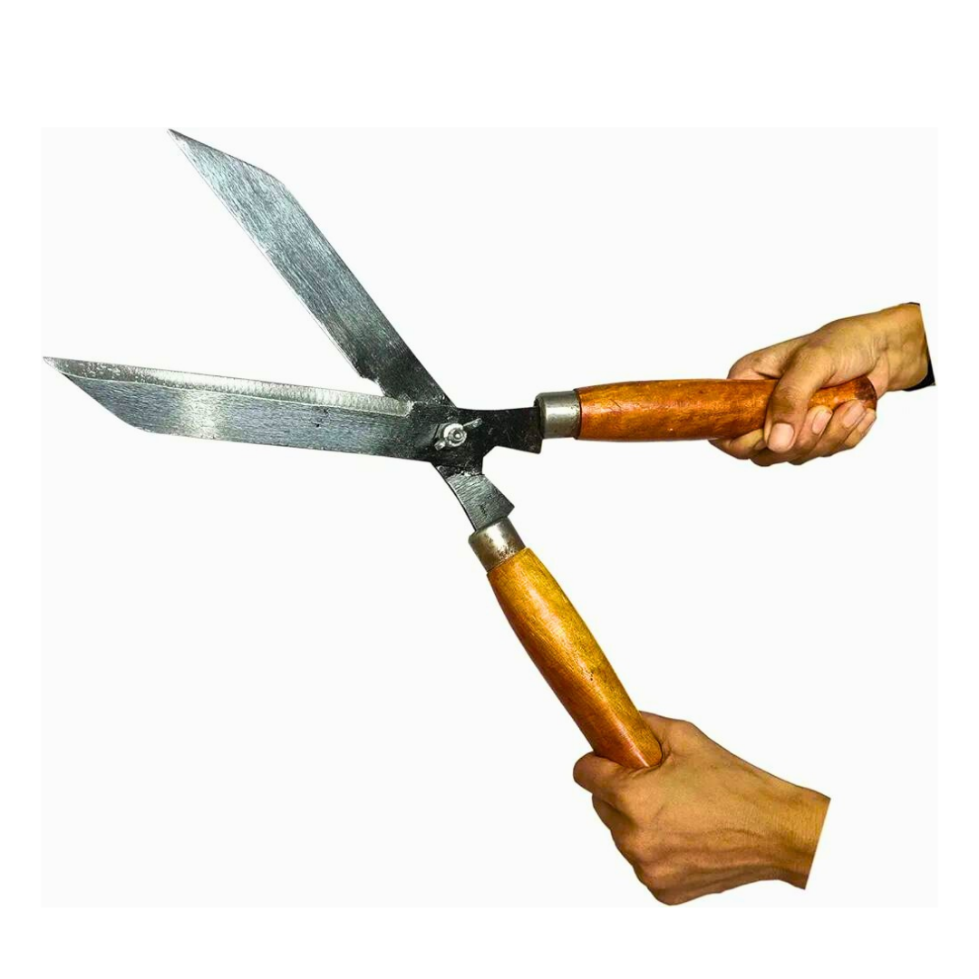 Wooden Handle Gardening Scissors | Hedge Pruning Shears for Lawns and Gardens | Plant Stem Cutting Scissors | Shrub Trimmers - Iron Material (Medium)