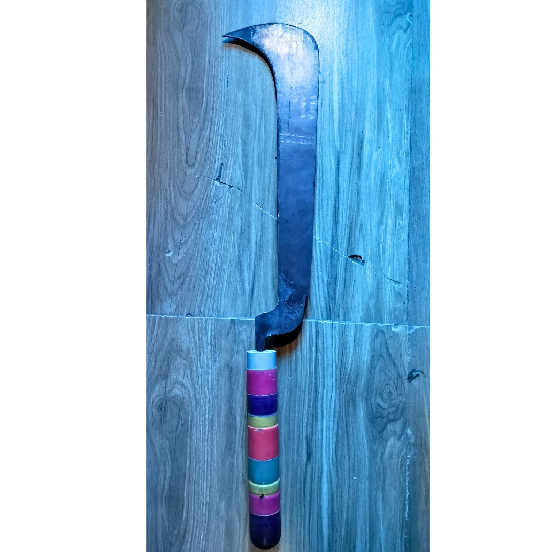 Symbolic / Ceremonial / Tribute Knife - Aruvaal for offering at temple - Handmade Iron Billhook with Wooden Handle
