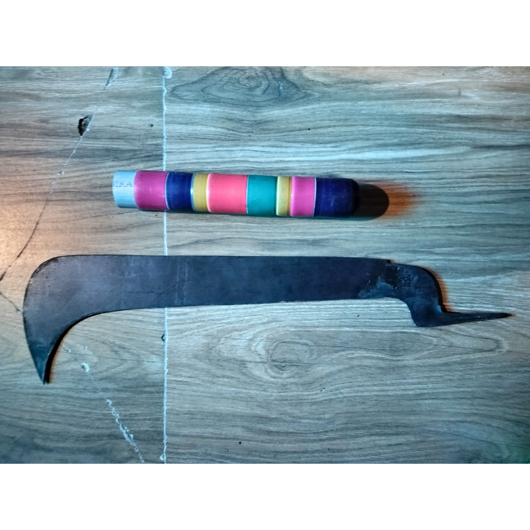 Symbolic / Ceremonial / Tribute Knife - Aruvaal for offering at temple - Handmade Iron Billhook with Wooden Handle