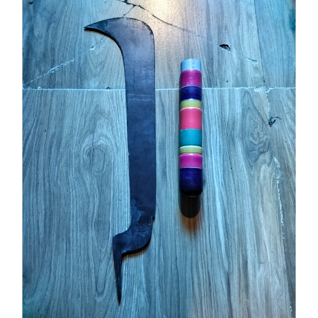Symbolic / Ceremonial / Tribute Knife - Aruvaal for offering at temple - Handmade Iron Billhook with Wooden Handle