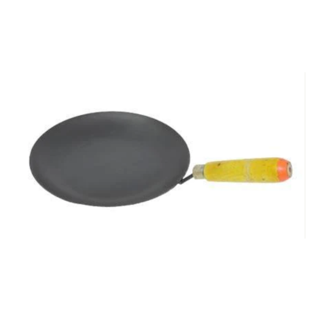Traditional Concave Shaped Iron Tawa for Roti / Chapathi / Paratha / Fulka with Wooden Handle (11 Inch)