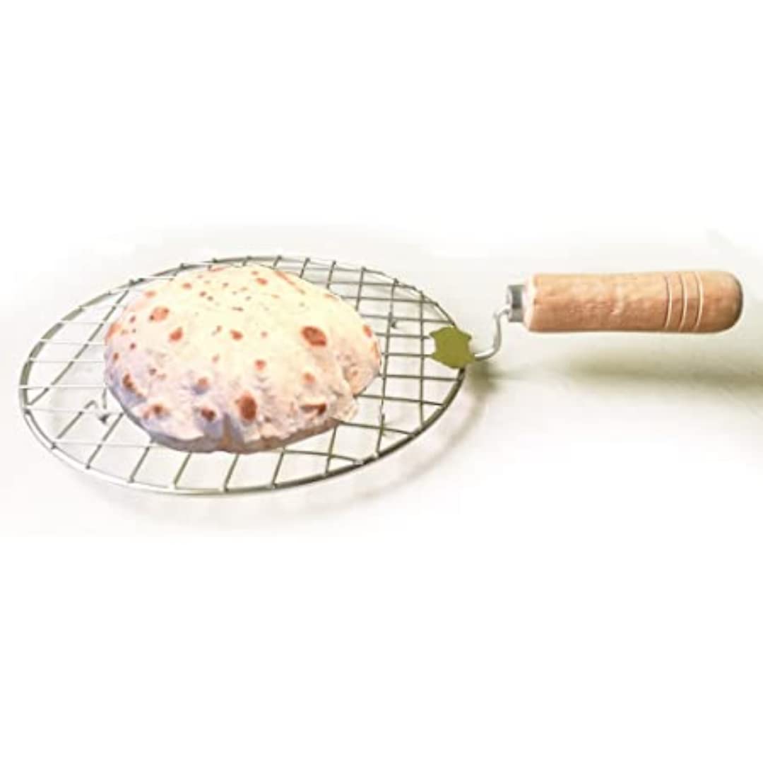 Papad Jali Roast, Paneer Grill, Roti Maker, Barbeque Jali Roaster Chapati Toast Grill Wooden Handle Vegetable tandoor net, Baigan Bharta (Round)