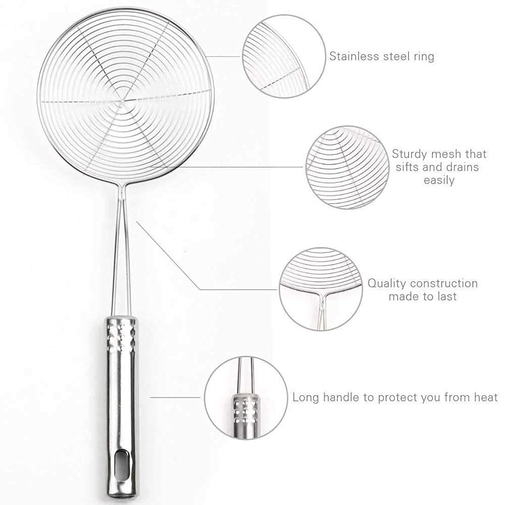 Jhara for Frying | Puri Strainer | Steel Deep Fry Jhara Mesh Laddle | Jharni Wire Skimmer with Handle for Oil Extraction