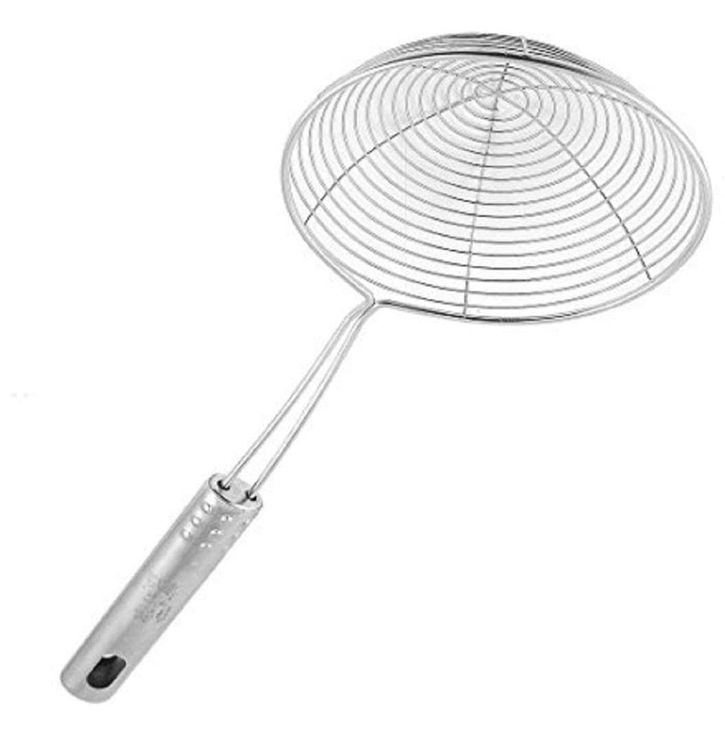 Jhara for Frying | Puri Strainer | Steel Deep Fry Jhara Mesh Laddle | Jharni Wire Skimmer with Handle for Oil Extraction