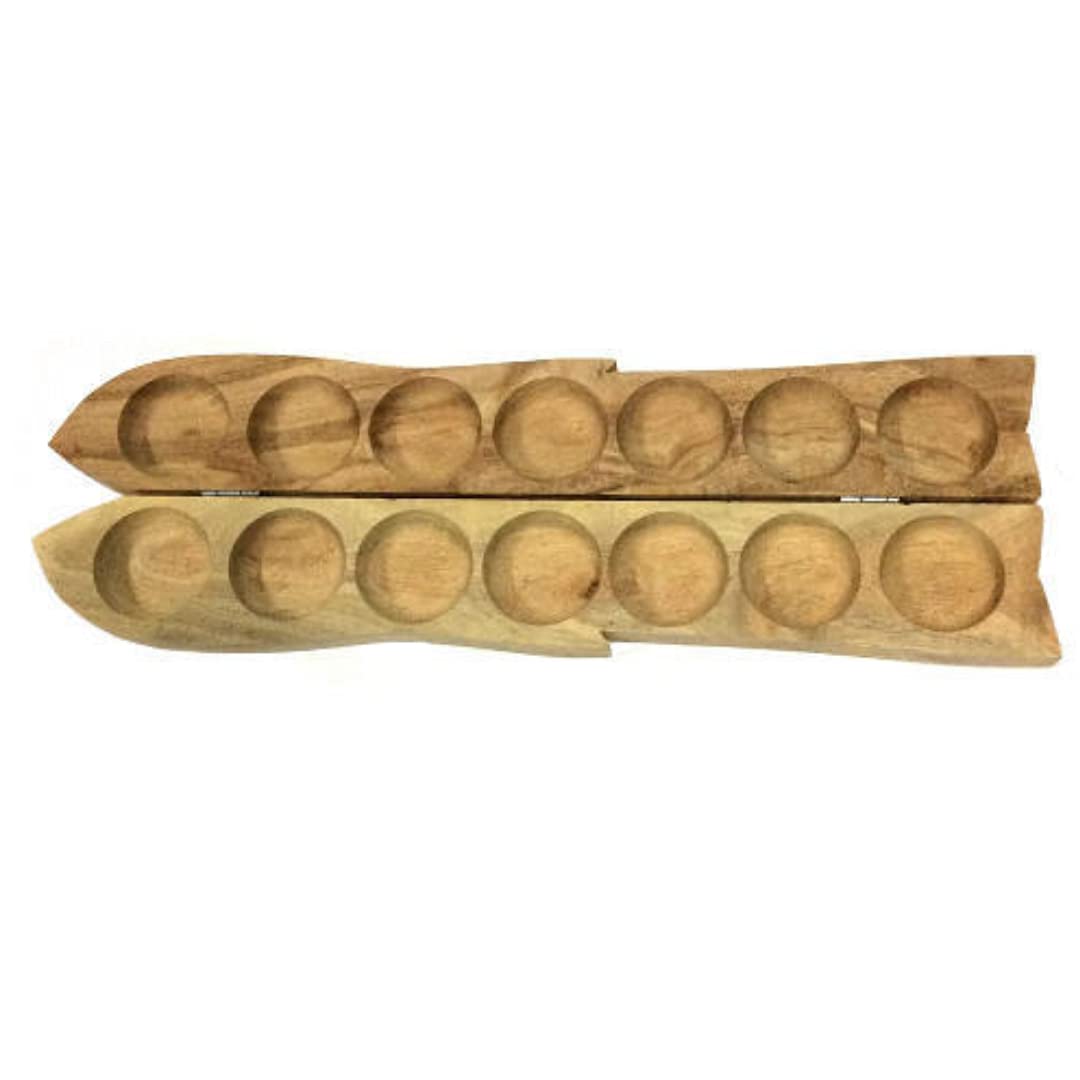 Premium Teak Wood Pallanguzhi (Vamana Guntalu / Passuppandi / Mancala) – 14-Pit Traditional Board Game with 70 Cowrie Shells