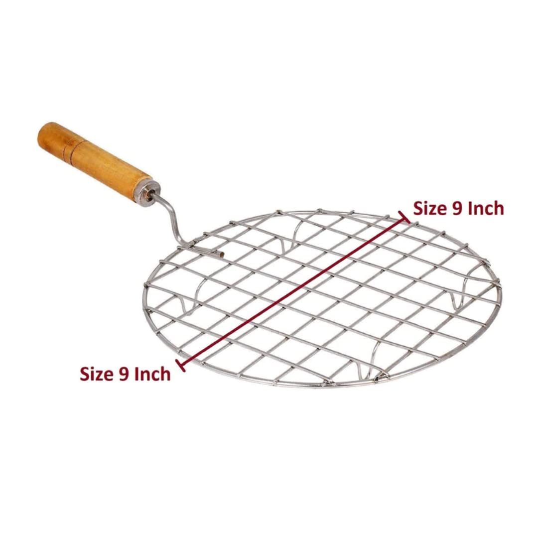 Papad Jali Roast, Paneer Grill, Roti Maker, Barbeque Jali Roaster Chapati Toast Grill Wooden Handle Vegetable tandoor net, Baigan Bharta (Round)