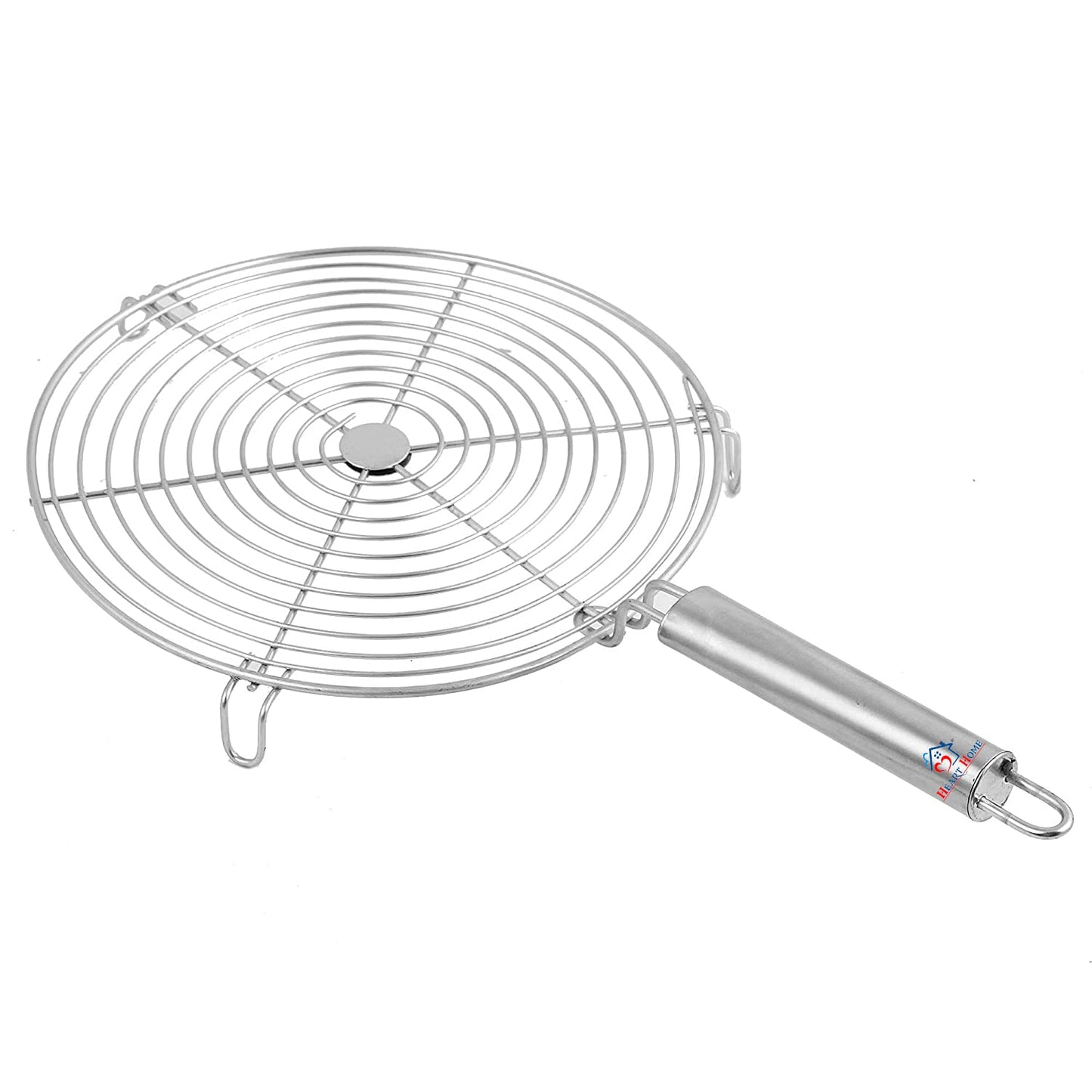 Round Roaster Tandoor Barbeque / Roti / Papad Jali Griller with Steel Handle (Silver)