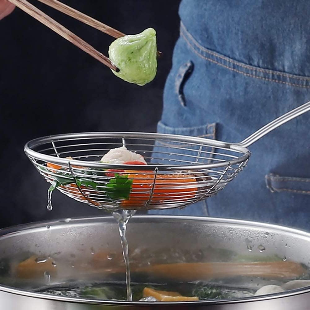 Jhara for Frying | Puri Strainer | Steel Deep Fry Jhara Mesh Laddle | Jharni Wire Skimmer with Handle for Oil Extraction