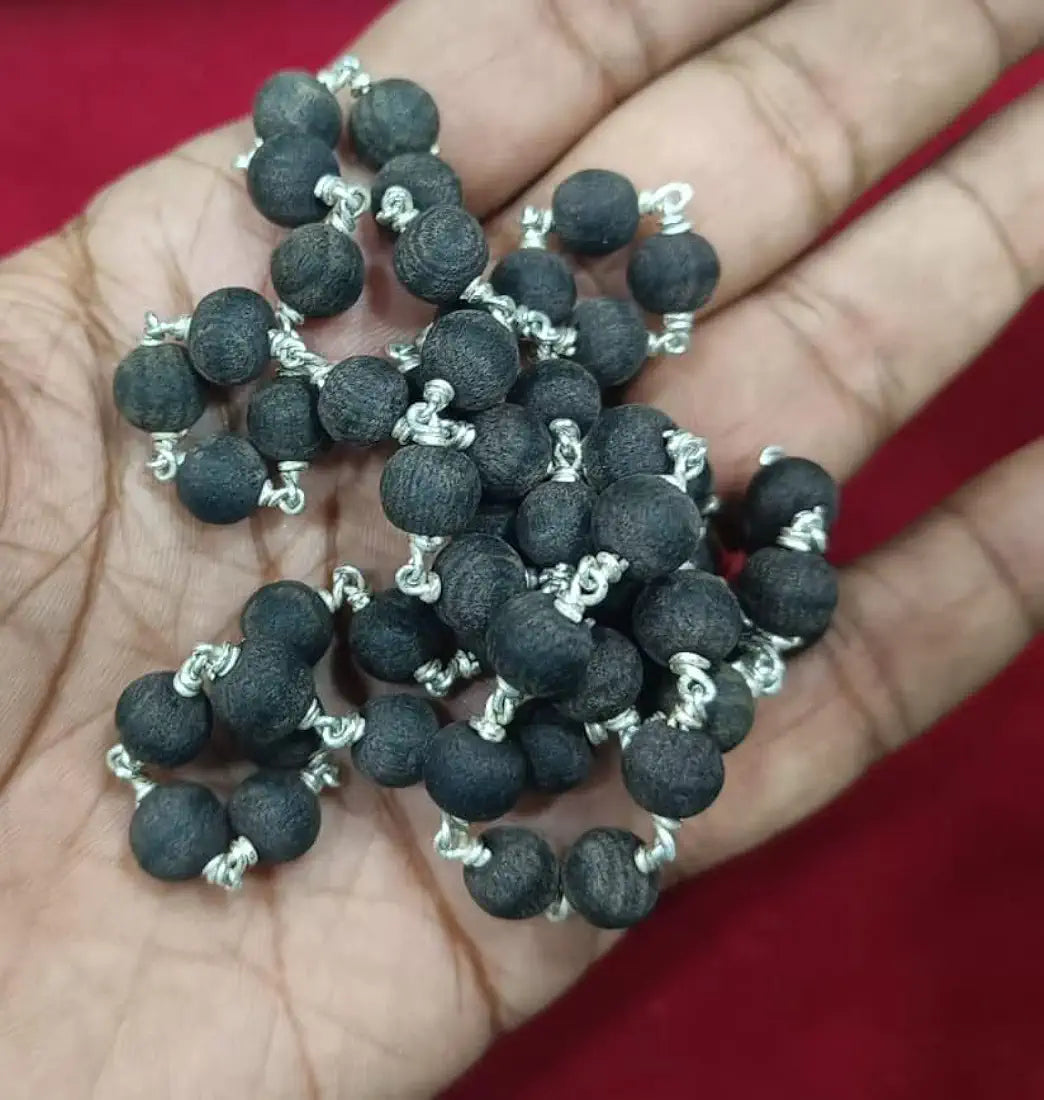 Karungali Copper malai 6mm| Unpolished Natural Color| Malai |Original Karungali malai-6mm | 54 Beads |Ebony Blackwood with Copper |Spiritual Accessories