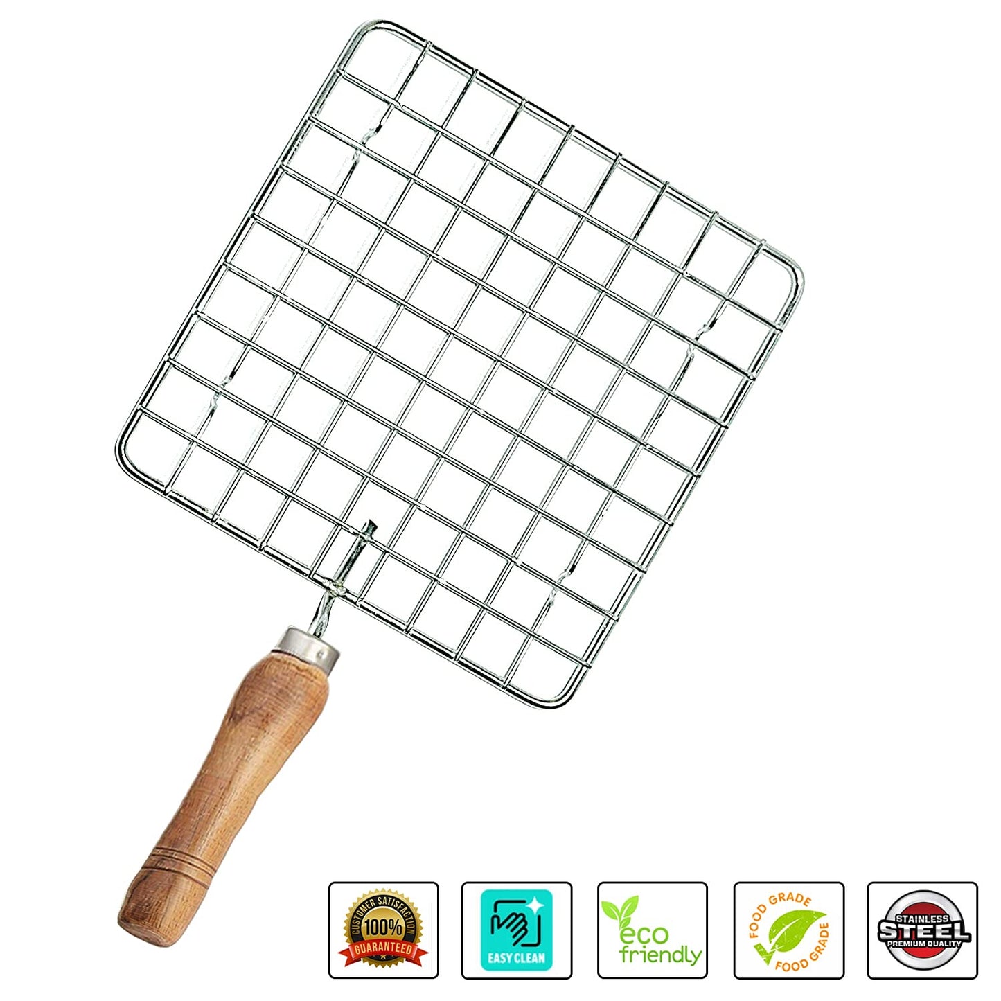 Papad Jali Roast, Paneer Grill, Roti Maker, Barbeque Jali Roaster Chapati Toast Grill Wooden Handle Vegetable tandoor net, Baigan Bharta (Square)
