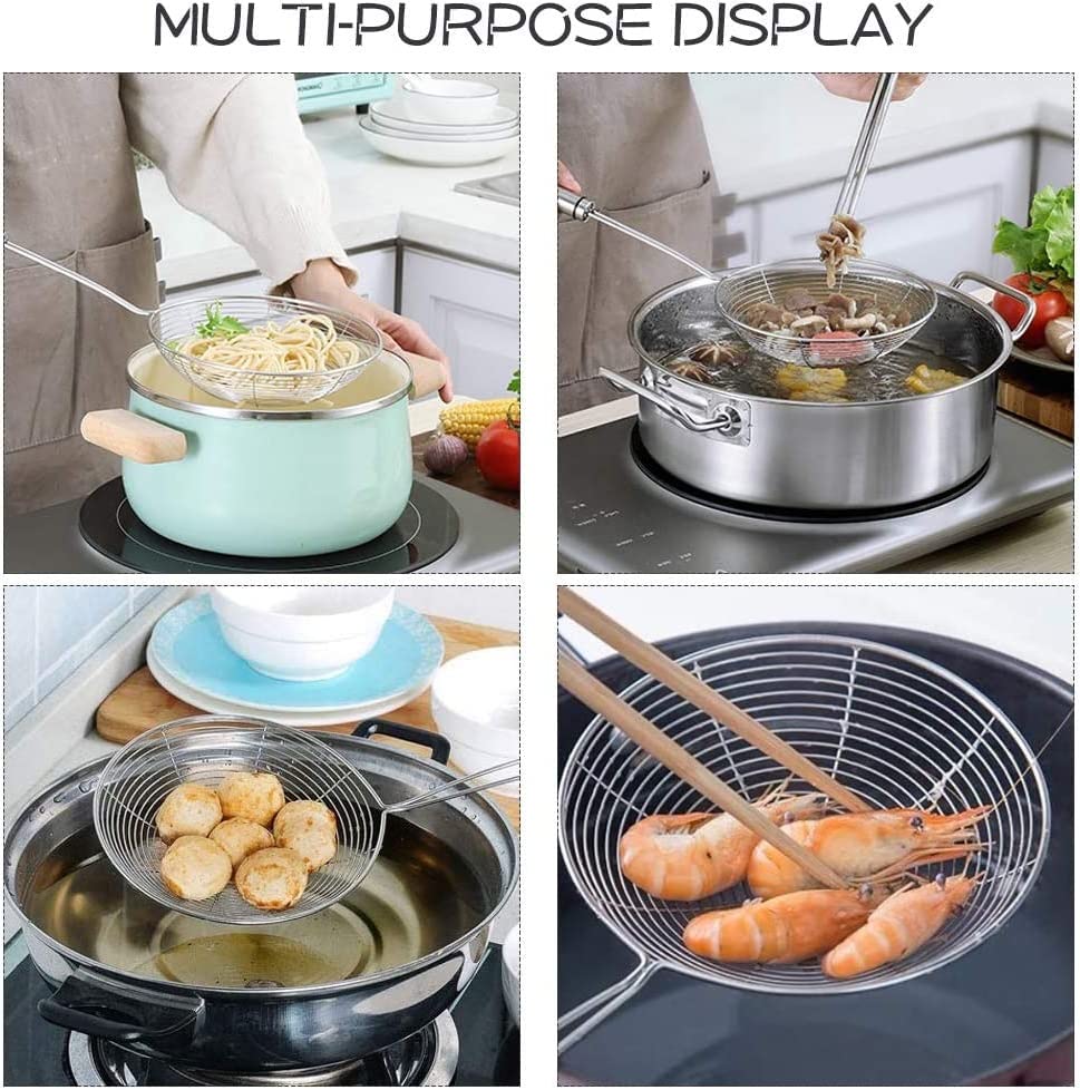 Jhara for Frying | Puri Strainer | Steel Deep Fry Jhara Mesh Laddle | Jharni Wire Skimmer with Handle for Oil Extraction