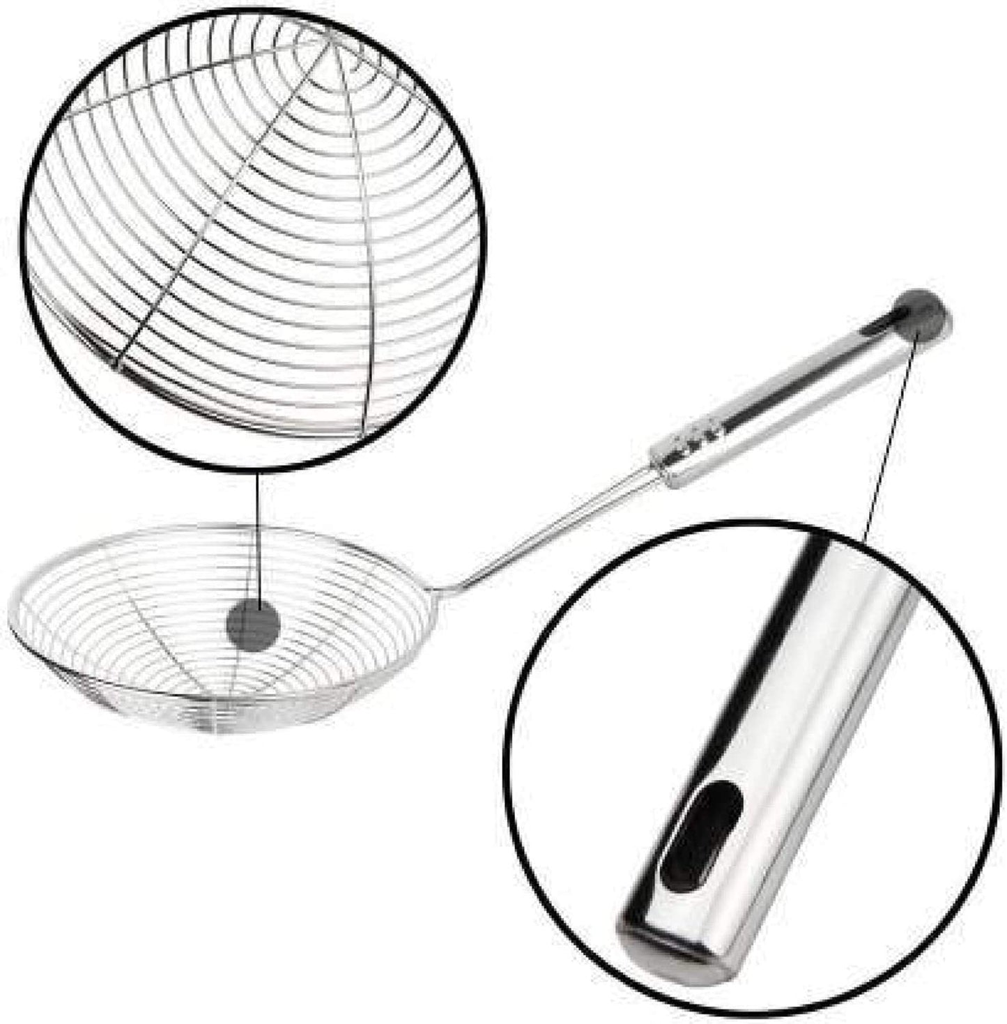 Jhara for Frying | Puri Strainer | Steel Deep Fry Jhara Mesh Laddle | Jharni Wire Skimmer with Handle for Oil Extraction