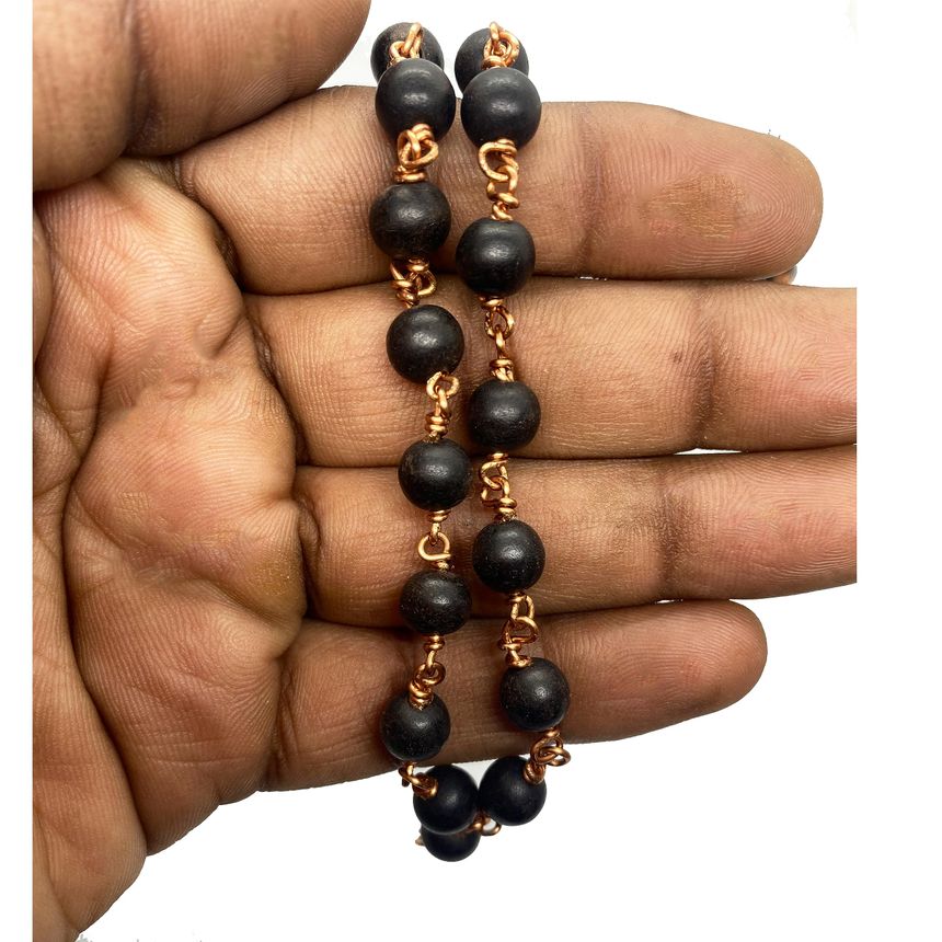 Karungali Copper malai 6mm| Unpolished Natural Color| Malai |Original Karungali malai-6mm | 54 Beads |Ebony Blackwood with Copper |Spiritual Accessories