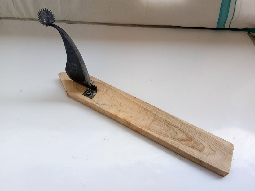 Traditional Handmade Iron Vegetable Cutter / Boti / Aruvamanai with Wood Base (Medium Size, Length 45 cm, Width 8 cm, Blade Length 20 cm)
