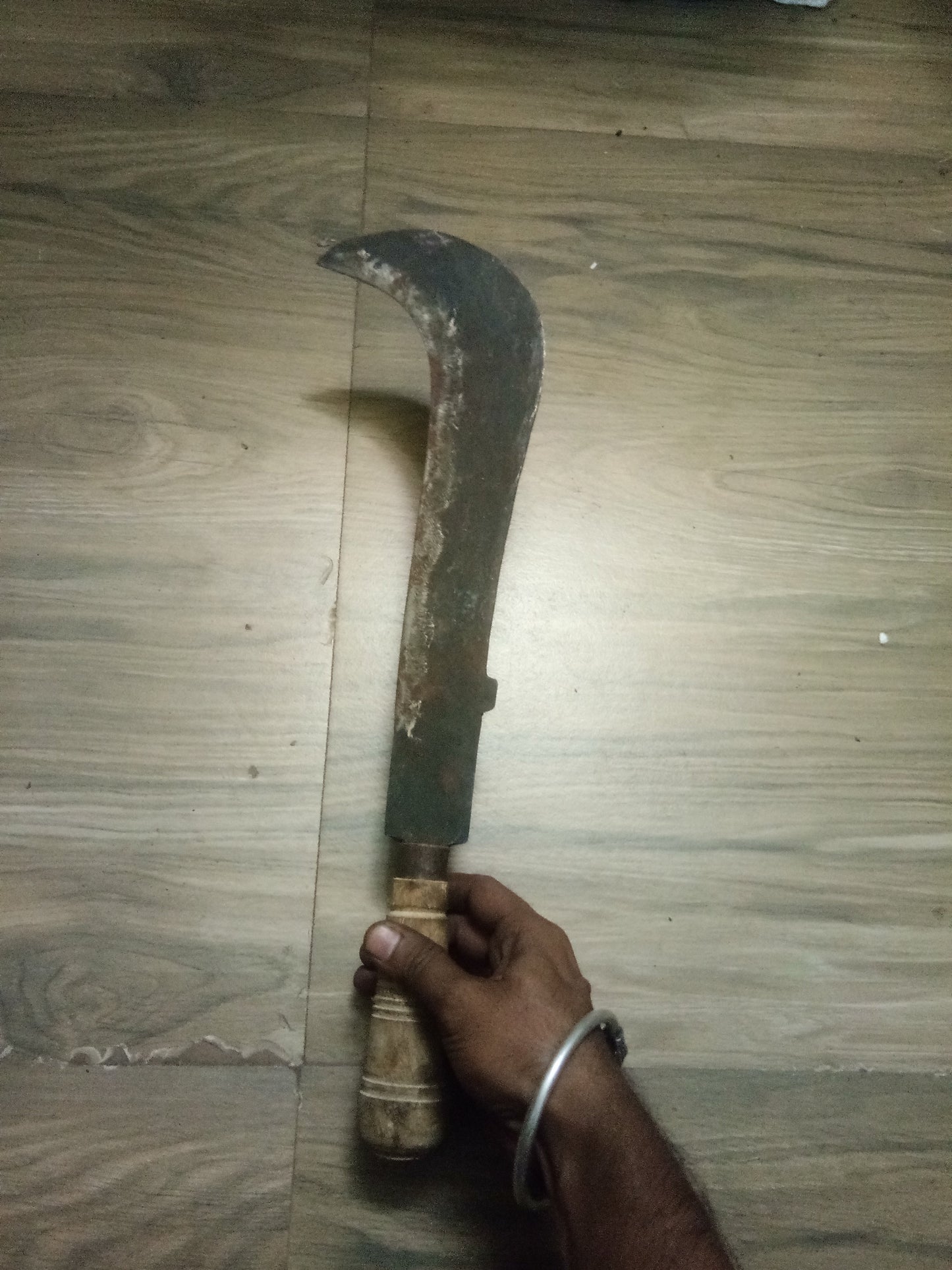 Multi Purpose Heavy Size High Tempered Kitchen Knife - Handmade Iron Billhook with Wooden Handle (Medium Size, Heavy Weight)