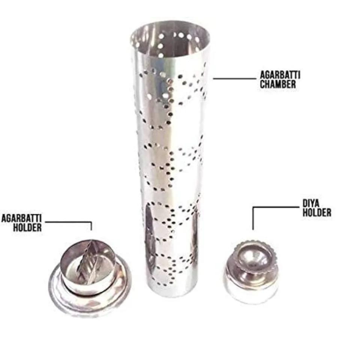 Steel Agarbatti Stand for Puja | Incense Stick Holder with Ash Catcher | 25cm Height