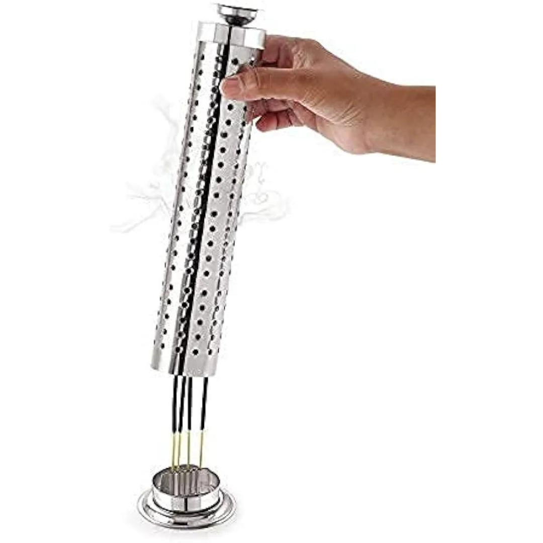 Steel Agarbatti Stand for Puja | Incense Stick Holder with Ash Catcher | 25cm Height