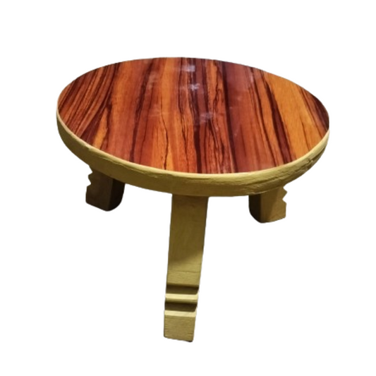 Wooden Mukkali / Pooja Stand / Chowki / Abhisheka Peeta / Three Legged Short Stool for Puja & Decor (Mica Sheet Attached)