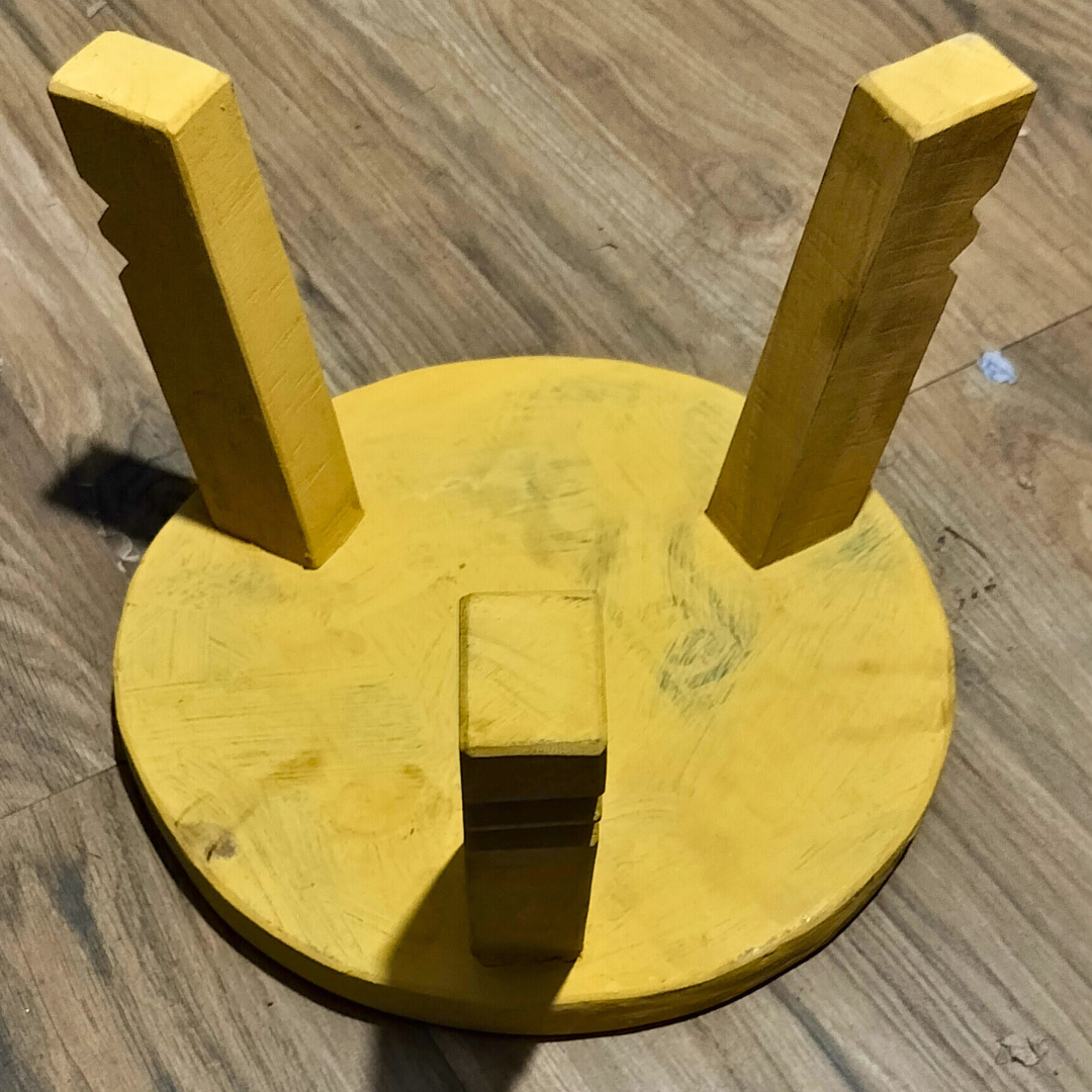 Wooden Mukkali / Pooja Stand / Chowki / Abhisheka Peeta / Three Legged Short Stool for Puja & Decor (Mica Sheet Attached)