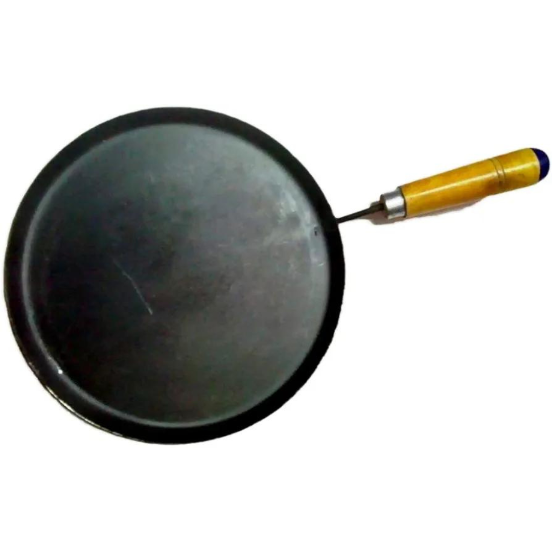 Traditional Flat Shaped Iron Tawa for Roti / Chapathi / Paratha / Fulka with Wooden Handle (10 Inch)