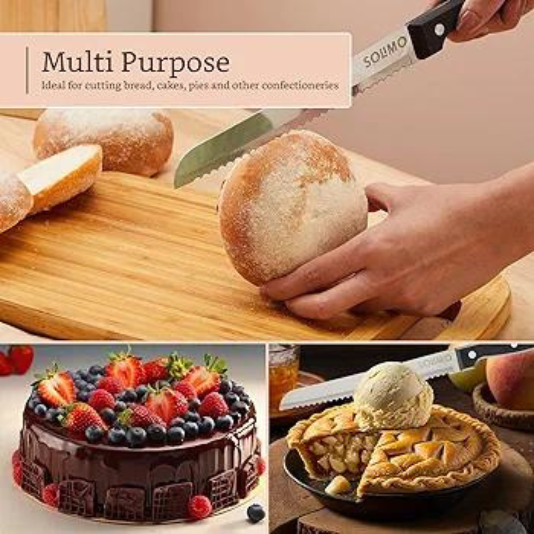 Steel Bakery Knife with Wooden Handle β Serrated Blade for Cake and Pastry Cutting