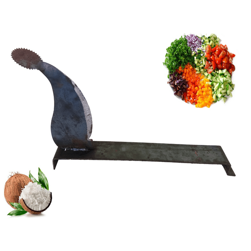 Aruvamanai / Iron Blade Vegetable Cutter / Boti Cutter Bengali / Chirava Coconut Scrapper / Kathipeeta / Thengai Thuruvi β with Iron Loha Lokhand Base (L x W x H: 32 x 5 x 20 cm, 500 g)