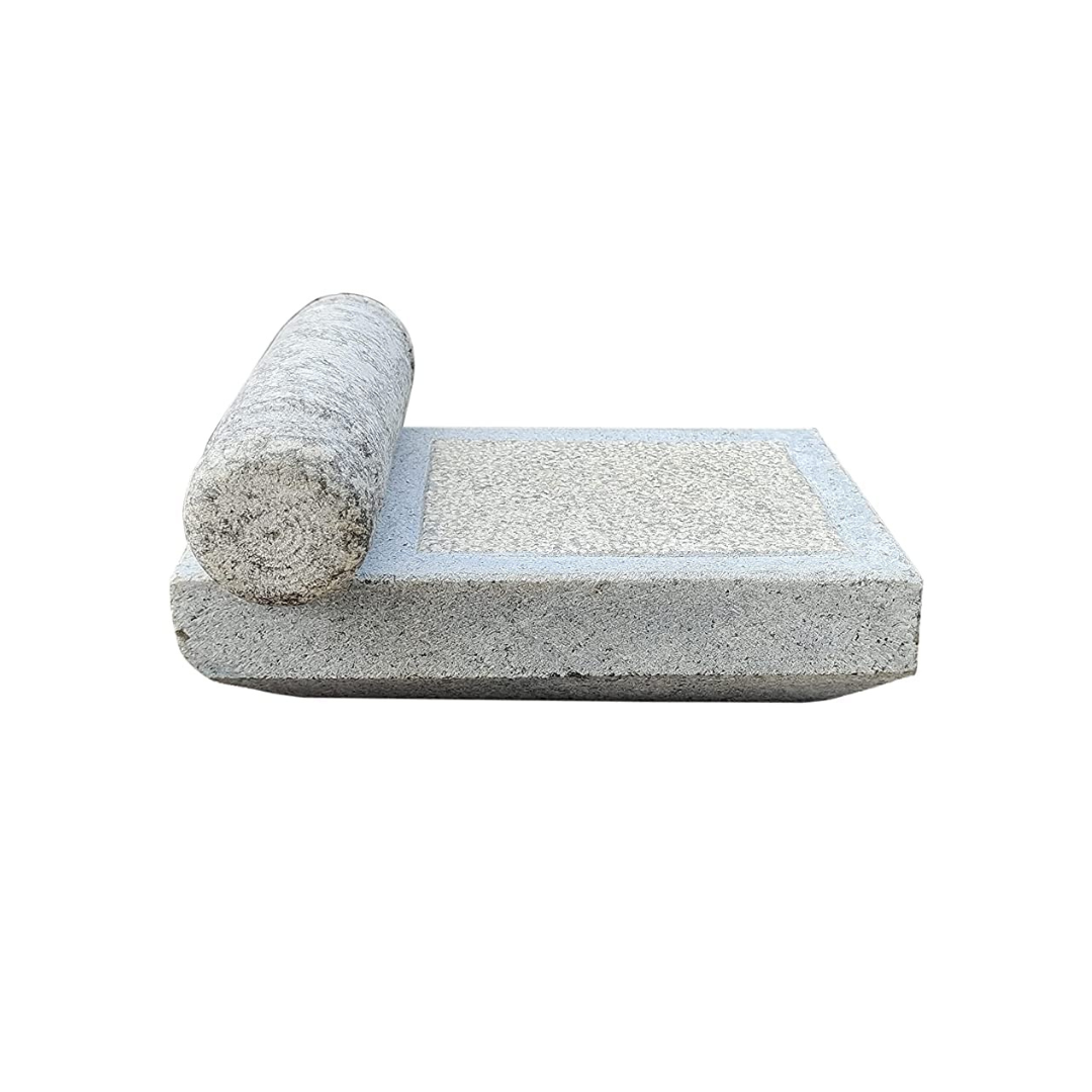 Ammikkalu, Traditional Hand Grinder, Grindstone (Grey, Length - 11 Inch, Width 7 Inch) (Medium Size) ( Assorted Design & Weight )