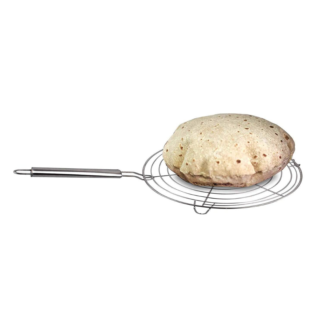 Round Roaster Tandoor Barbeque / Roti / Papad Jali Griller with Steel Handle (Silver)