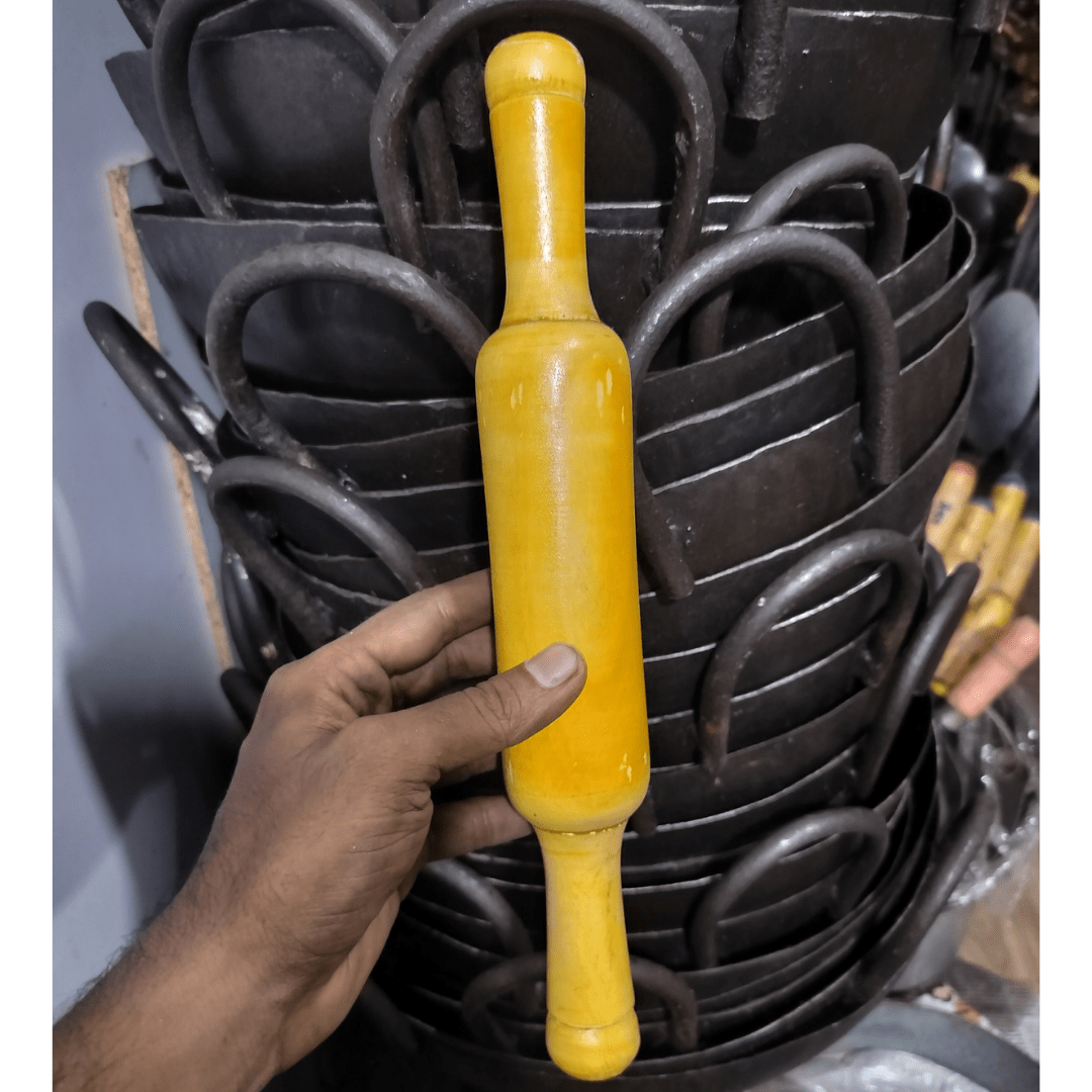 12 Inch Wooden Belan with Bulged Center – Easy Rolling Pin for Roti, Chapati & Poori | Strong Grip Handle