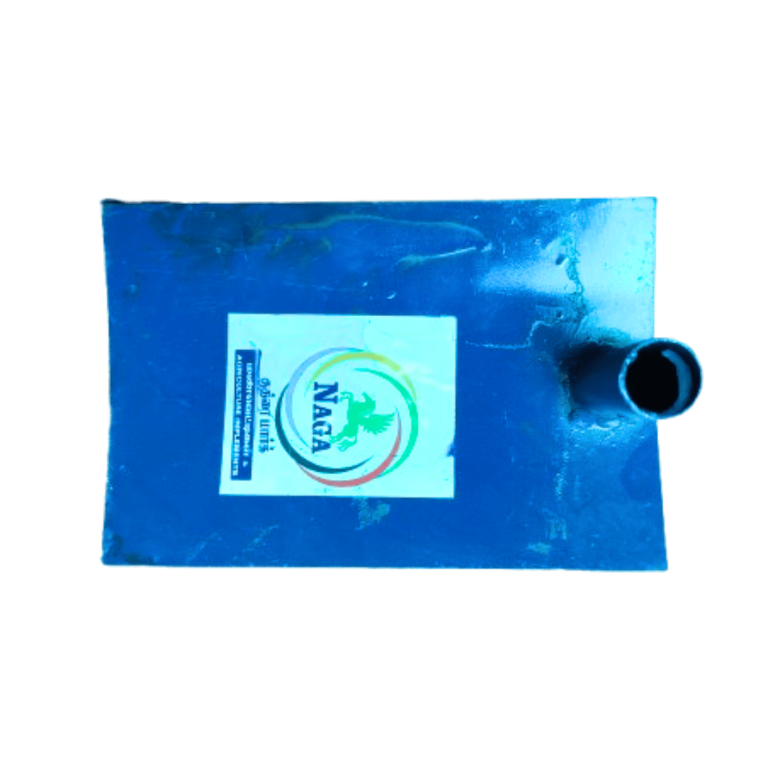 Heavy-duty iron drainage cleaning plate with universal rod holder. Attach any stick or rod and easily clean drains, ditches, and pits.