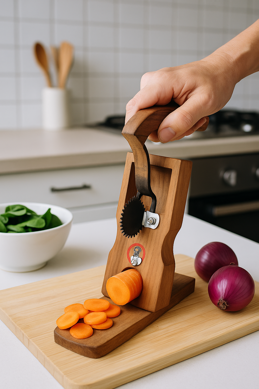Classic Foldable Iron Veg Cutter with Strong 4x12 Inch Wooden Base – Perfect for Everyday Cooking