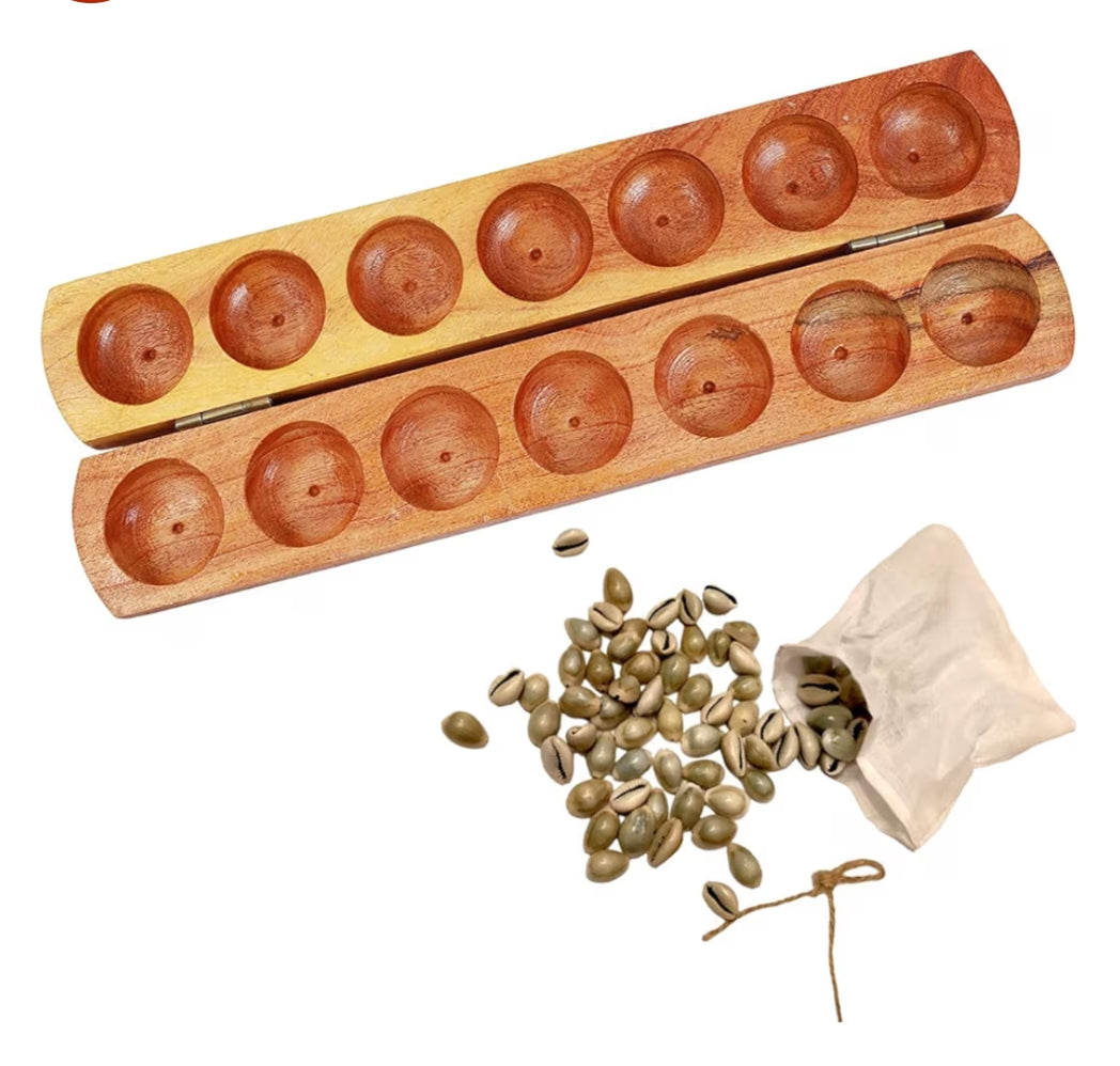 Foldable Wooden Pallanguzhi (Book Shape) β Includes 70 Cowrie Shells | Traditional Indian Mancala Game