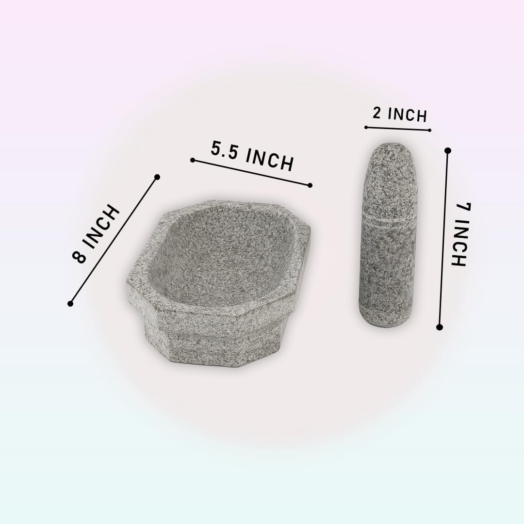8-Inch Natural Stone Kalvam / Ammikallu – Traditional Mortar & Pestle Grinder for Spices and Herbs | Heavy Stone Khalbatta / Kharal | Medium Size