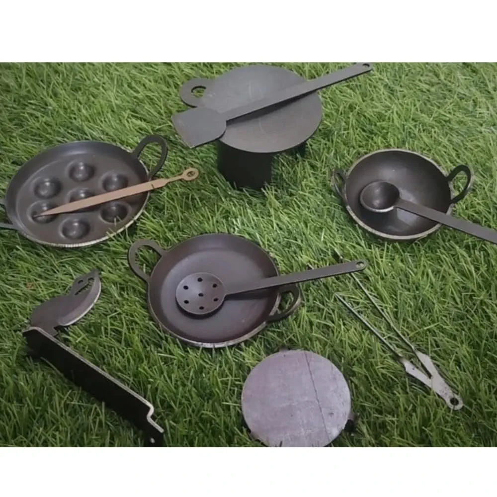12 Pcs Iron Miniature Kitchen Toy Set – Traditional Kids Cooking Play Set
