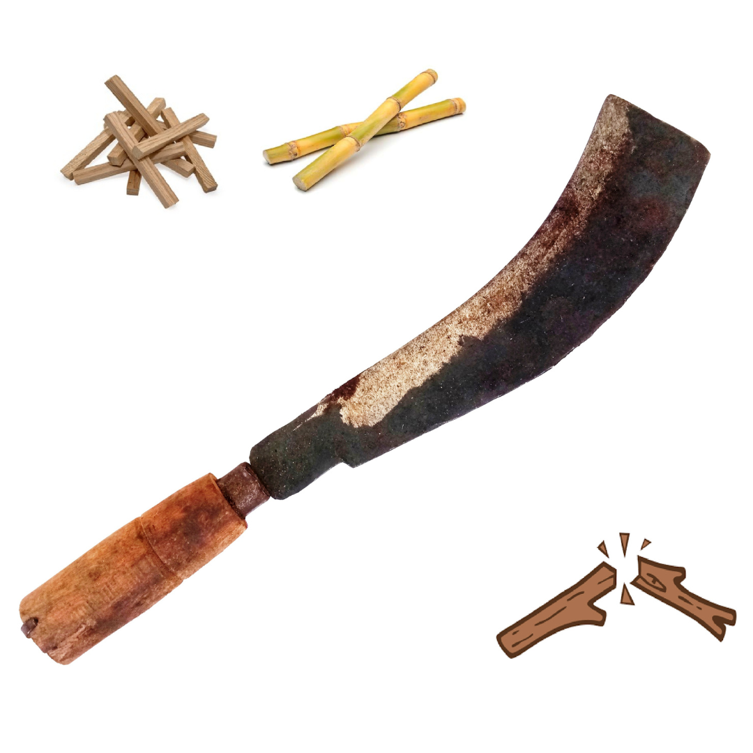 Handmade Iron Straight Billhook | Wood Cutting Knife | Coconut Breaker Tool | Motta Aruvaal | Koduval | Vaakathi | Vettukathi (40 cm Length, 600 g Weight) (Wooden Handle)