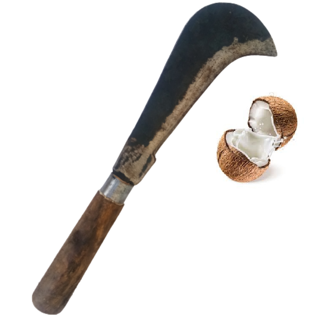 Traditional Aruvaal / Koduval / Vaakathi / Vettukathi β Handmade Iron Billhook with Big Wooden Handle (Medium Size)