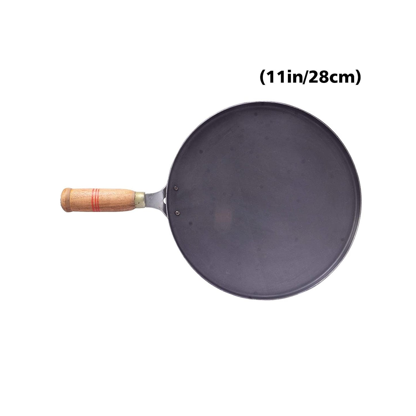 Traditional Concave Shaped Iron Tawa for Roti / Chapathi / Paratha / Fulka with Wooden Handle (11 Inch)