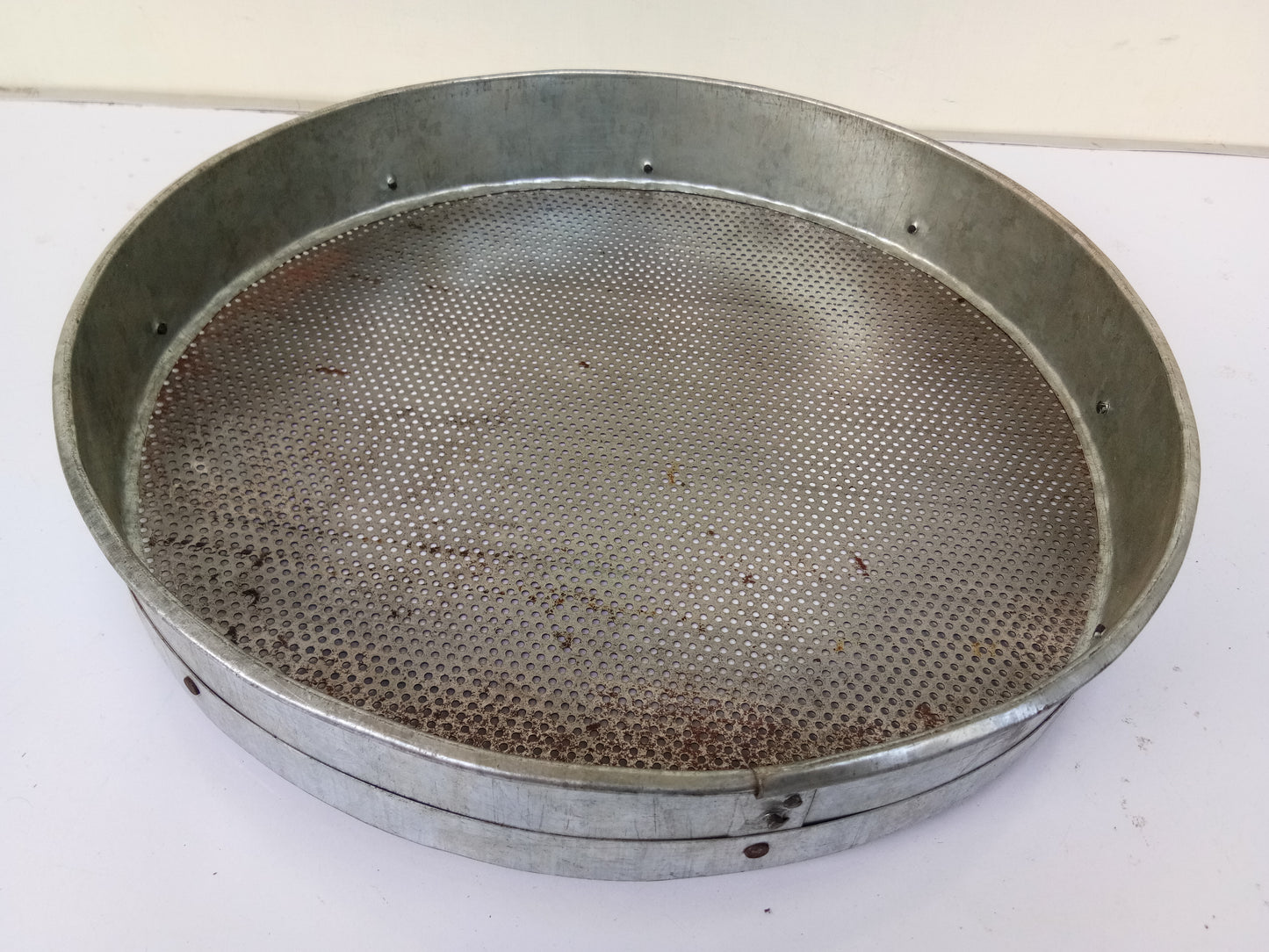 Rice / Wheat Cleaning Sieve - Handmade Galvanized Iron Strainer, (Diameter 12 in / 32 cm, Hole Diameter - 3 mm)
