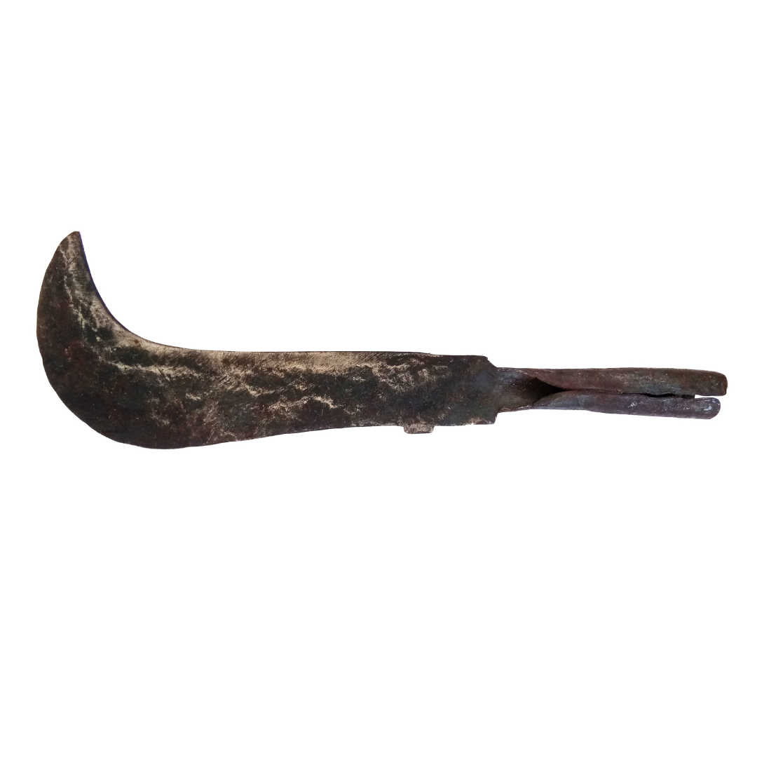 Traditional Heavy Iron Billhook | Wood Cutting Knife | Coconut Breaker Tool | Aruvaal | Koduval | Vaakathi | Vettukathi (45 cm Length, 900 g Weight) (Curved End)