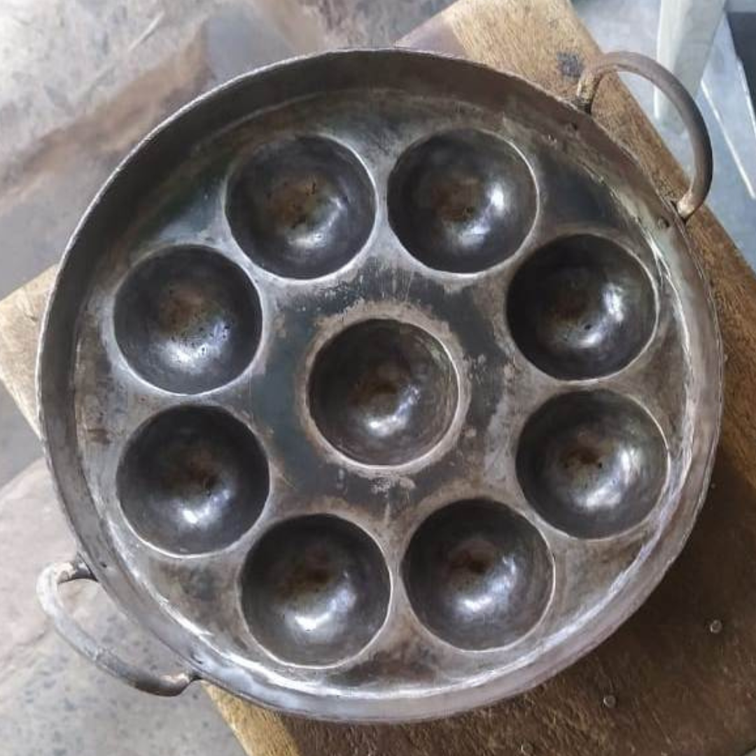 Pure Iron Deep Paniyaram Kallu / Paddu Pan / Ponganalu Chatti with 9 Cavities (Traditional Handmade Item)