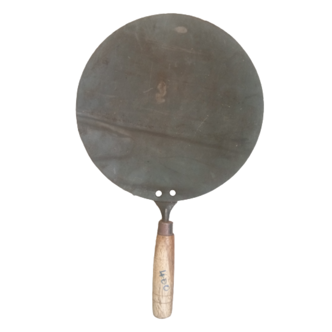 Traditional Concave Shaped Iron Tawa for Roti / Chapathi / Paratha / Fulka with Wooden Handle (11 Inch)