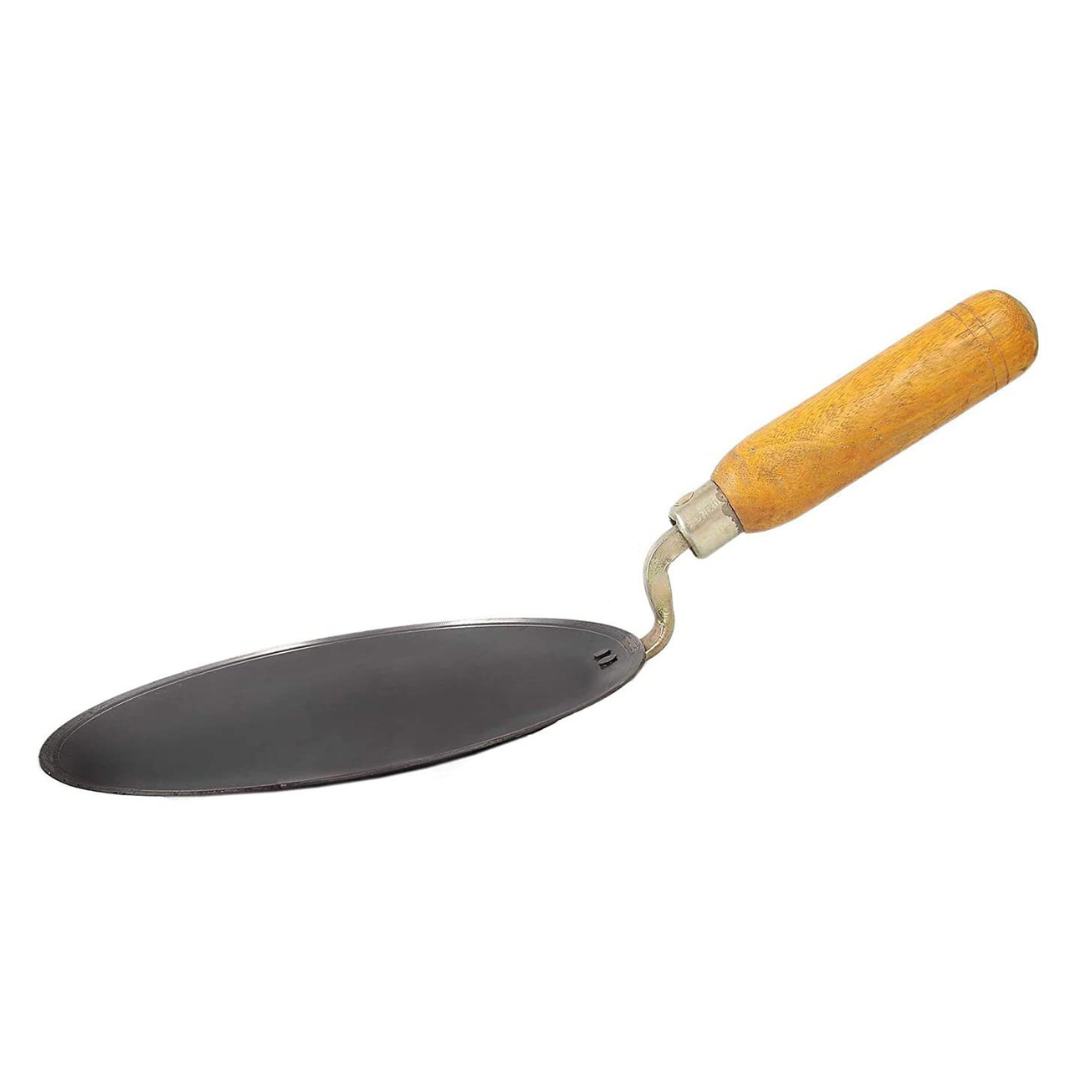 Handmade Concave Shaped Iron Tawa for Roti / Chapathi / Paratha / Fulka with Wooden Handle & Gas Stove Compatible (9 - 10 Inch)