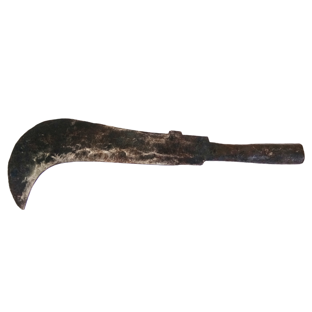 Traditional Heavy Iron Billhook | Wood Cutting Knife | Coconut Breaker Tool | Aruvaal | Koduval | Vaakathi | Vettukathi (45 cm Length, 900 g Weight) (Curved End)