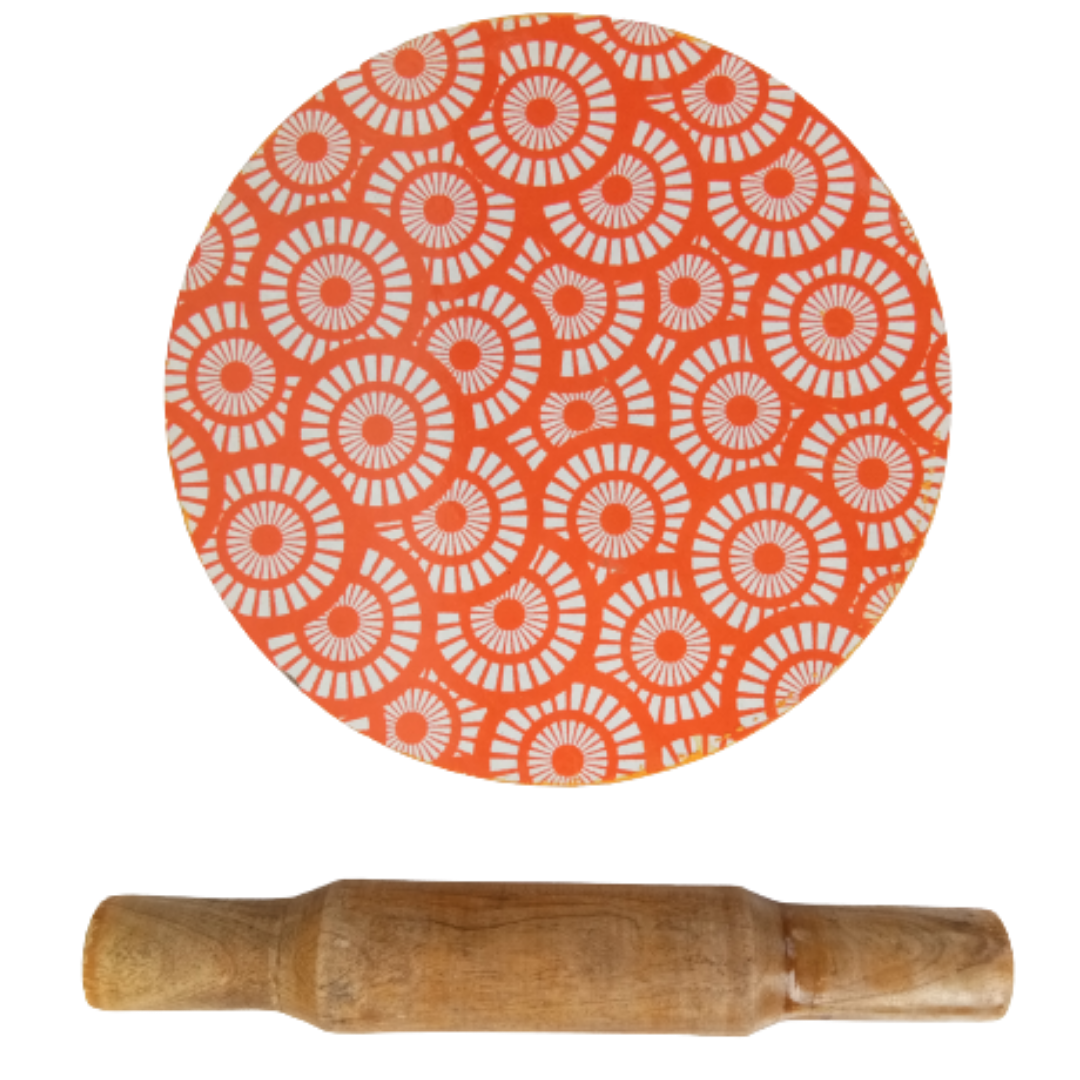 Combo Set for Kitchen - Wooden Mica Chakla Board / Poori Palagai (10 Inch dia, 0.75 inch thick, 500 g) & Belan / Belani / Urulai Kattai (28-30 cm, 400 g)