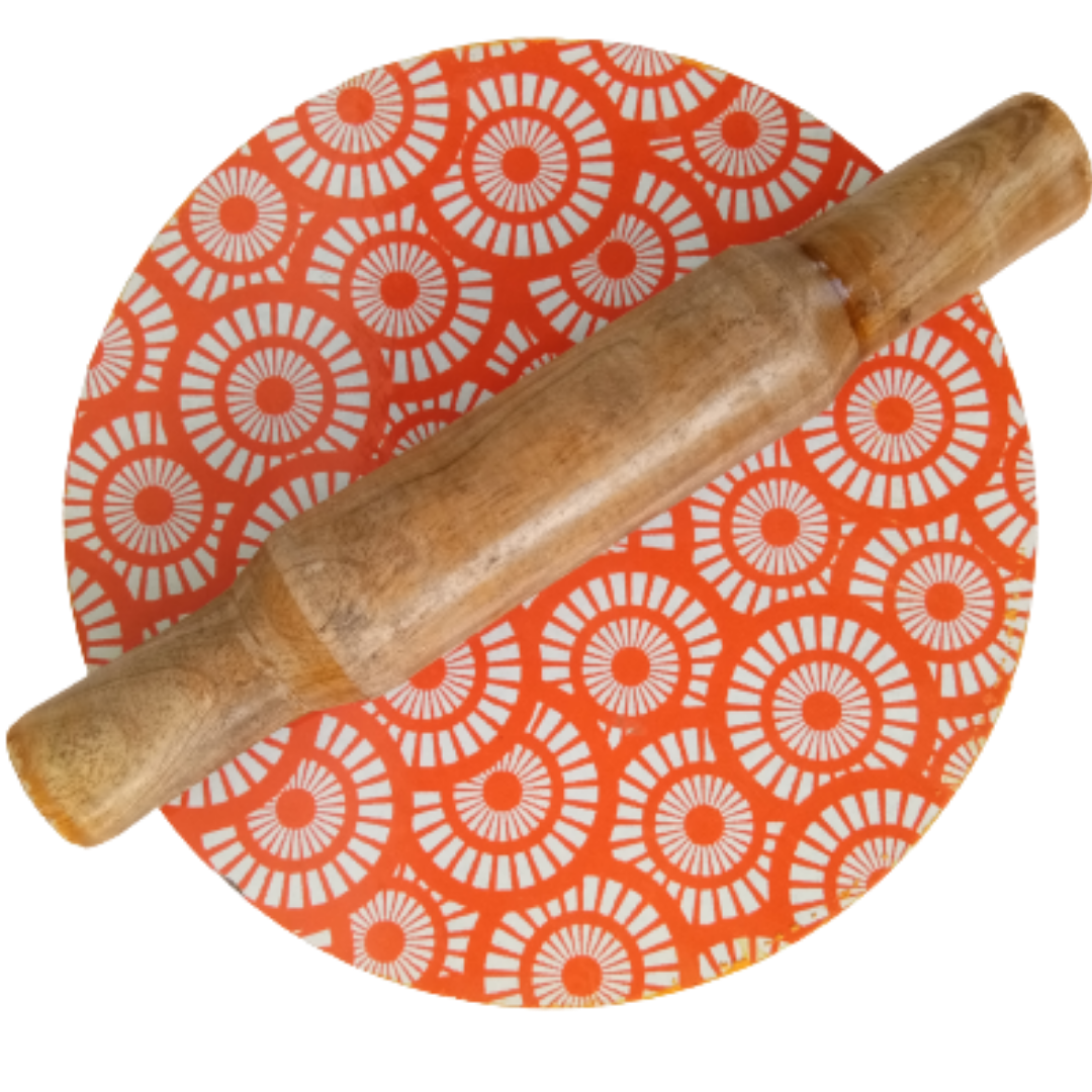 Combo Set for Kitchen - Wooden Mica Chakla Board / Poori Palagai (10 Inch dia, 0.75 inch thick, 500 g) & Belan / Belani / Urulai Kattai (28-30 cm, 400 g)