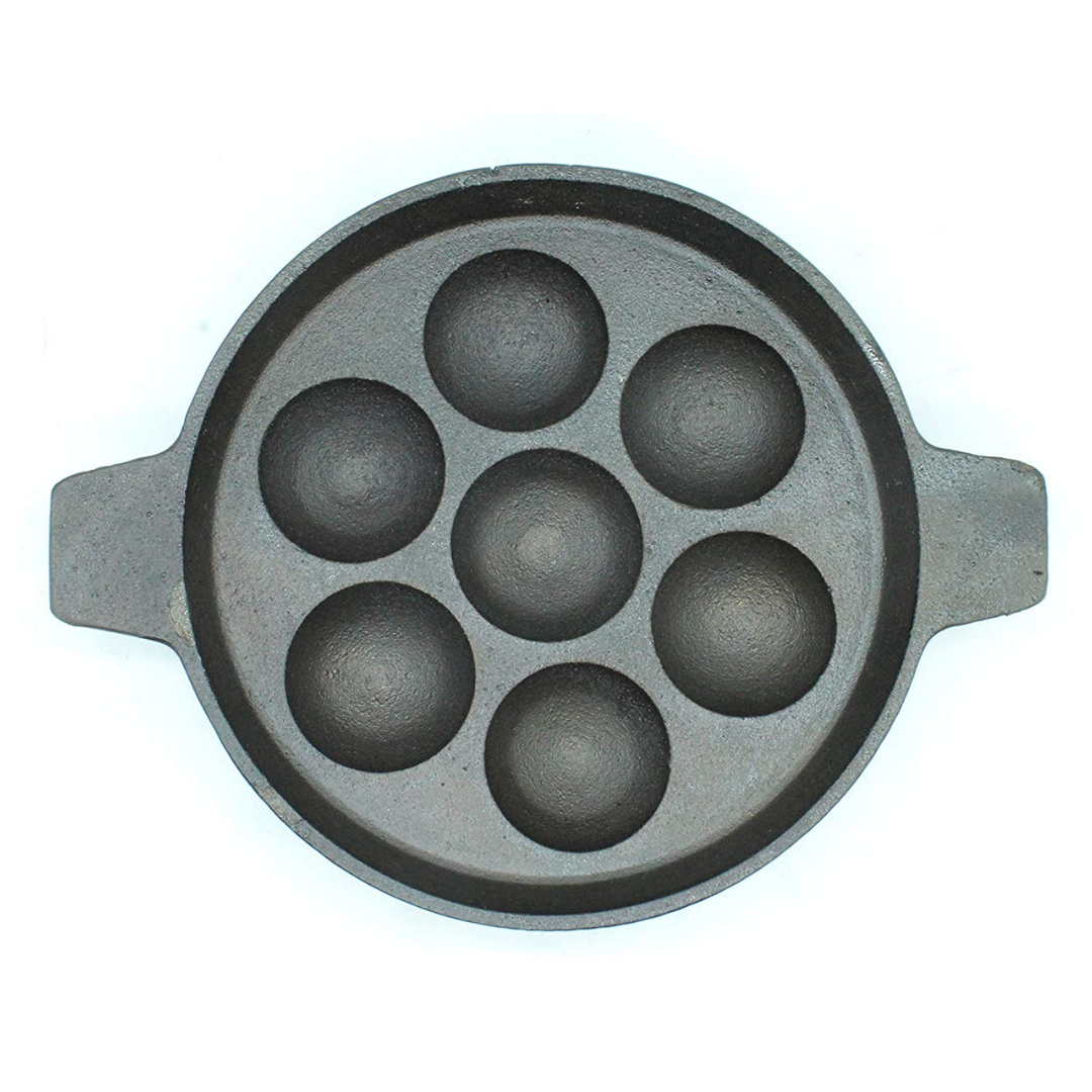 Cast Iron 7 Pits Kuzhi Paniyaram Kallu / Paddu Pan / Ponganalu Chatti (Traditional Handmade Item)